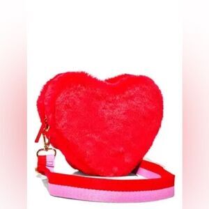 Fuzzy heart Crossbody make up bag